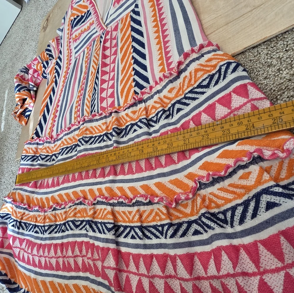 Boho Chic Woven Ruffle Sleeve Trapeze Ella Tunic Mini Dress Large - Picture 9 of 14